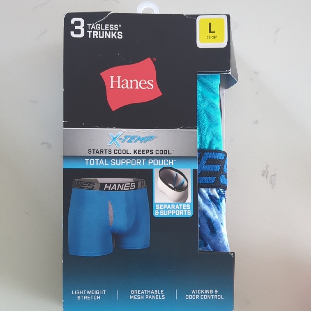 Hanes Men's Blue Boxer Briefs with Total Support Pouch